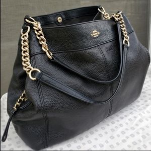 Coach Lexy Black Pebbled Leather Hobo Tote Chain Shoulder Bag F28998